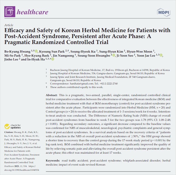 Efficacy and Safety of Korean Herbal Medicine for Patients with Post ‑ Accident Syndrome, Persistent after Acute Phase: A Pragmatic Randomized Controlled Trial