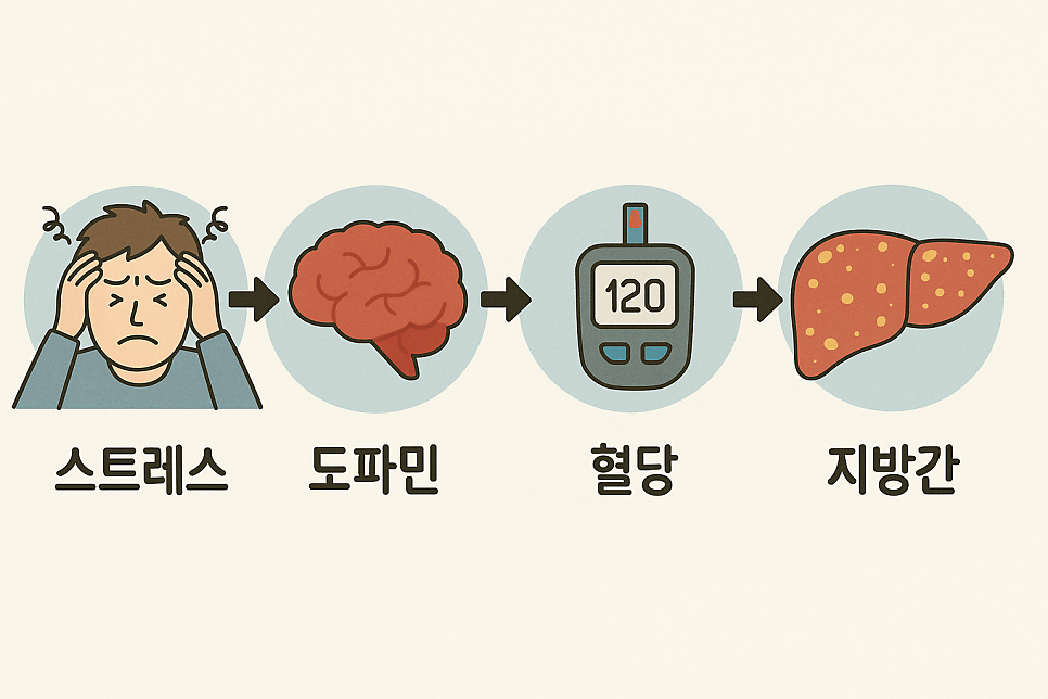 스트레스는 도파민을, 도파민을 혈당을, 혈당은 지방간을 유발!
