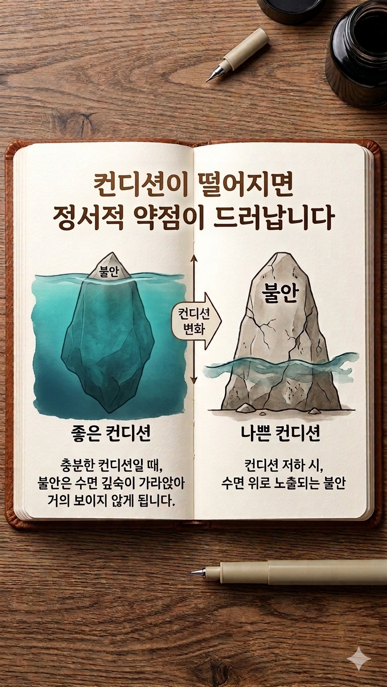 컨디션이 떨어지면 정서적 약점이 드러납니다.
