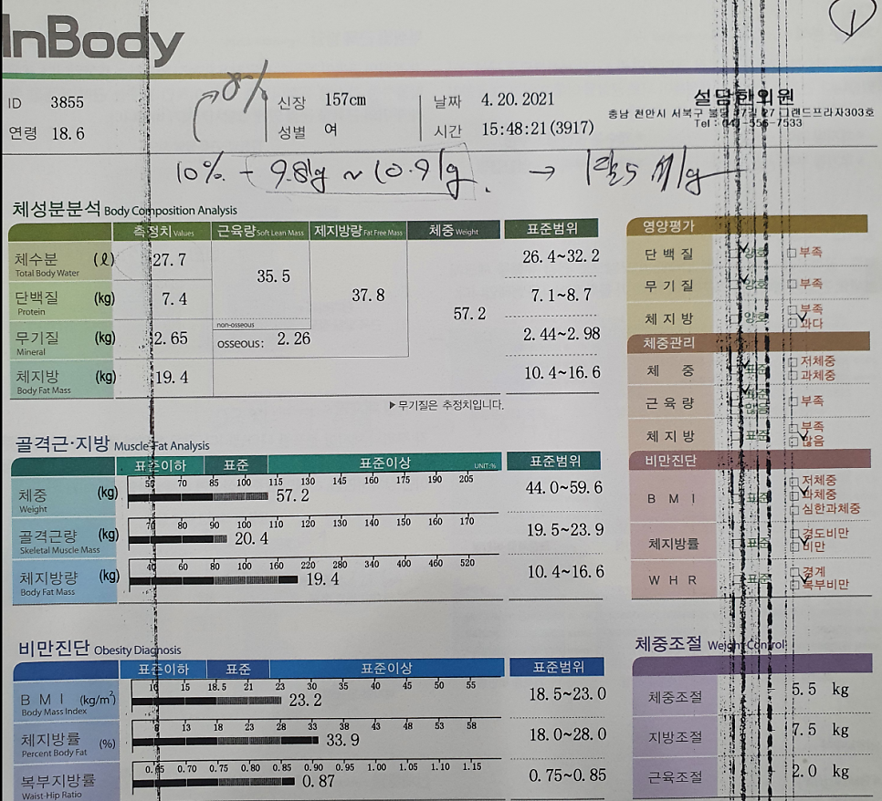 다이어트 전 인바디