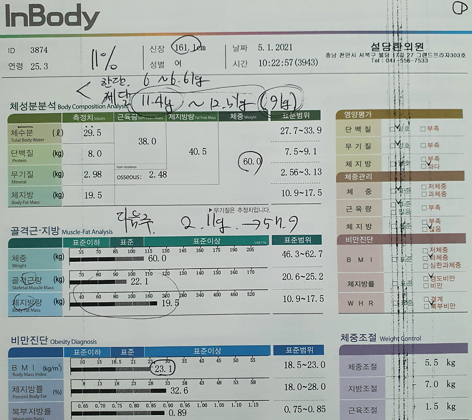 다이어트 시작전 인바디