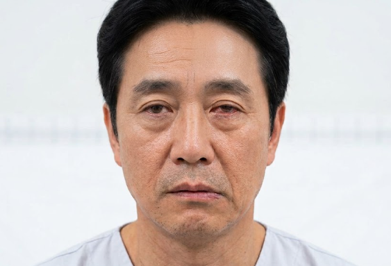 이 사진에서 보면, 마비가 온(입꼬리가 쳐진) 왼쪽의 이마 주름이 안 만들어지죠? 이것이 중추성과 말초성의 구별점 중 하나입니다.