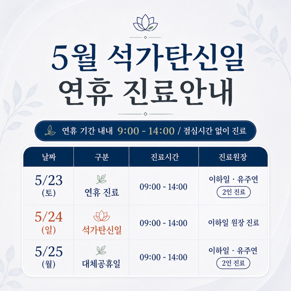 바른부부한의원 대전점 석가탄신일 연휴 진료안내