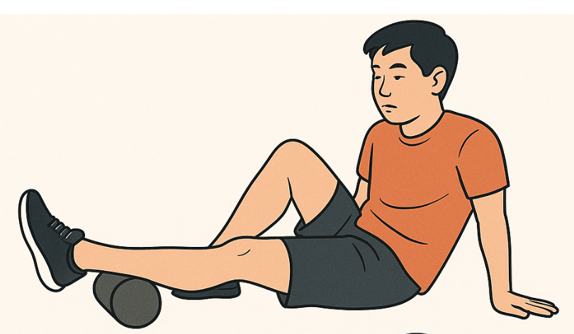 폼롤러나 마사지 볼을 이용하여, 종아리와 정강이 부위를 풀어주셔도 좋습니다.