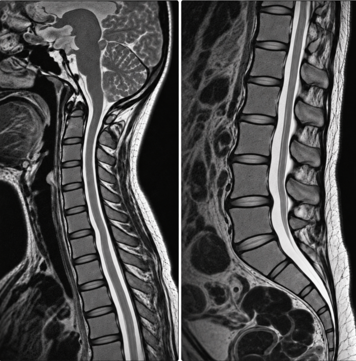 좌측 디스크 정상 목 MRI, 우측 디스크 정상 허리 MRI